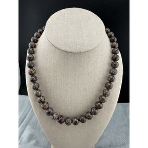 Vintage DTR Mine Finds By Jay King Beaded Necklace Snowflake Obsidian 18" Signed